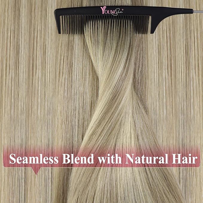 YoungSee Tape in Extensions Human Hair Ombre Blonde Tape in Hair Extensions Ash Blonde Ombre Platinum Blonde Tapes ins Human Hair Extension 14In 20pcs 50g Tapein Hair Extension Real Human Hair