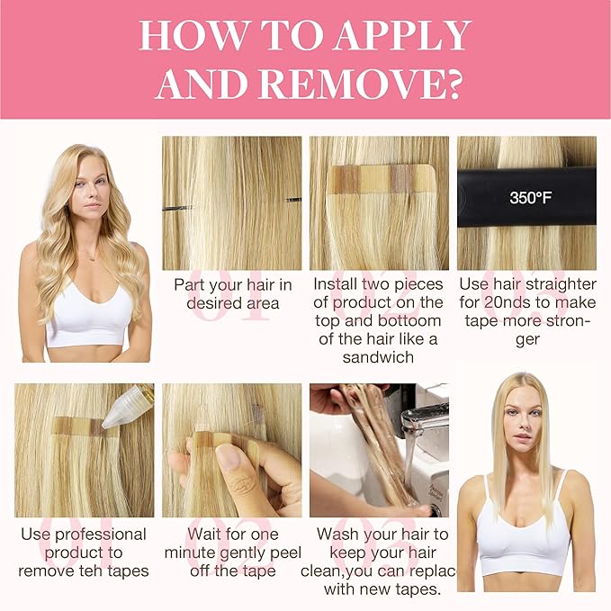 GOO GOO Tape in Hair Extensions Human Hair, 16/22 Light Blonde Highlighted Golden Blonde, 10inch 30g 20pcs, Skin Weft Seamless Invisible, Silky Straight with Thick Ends, Remy Human Hair