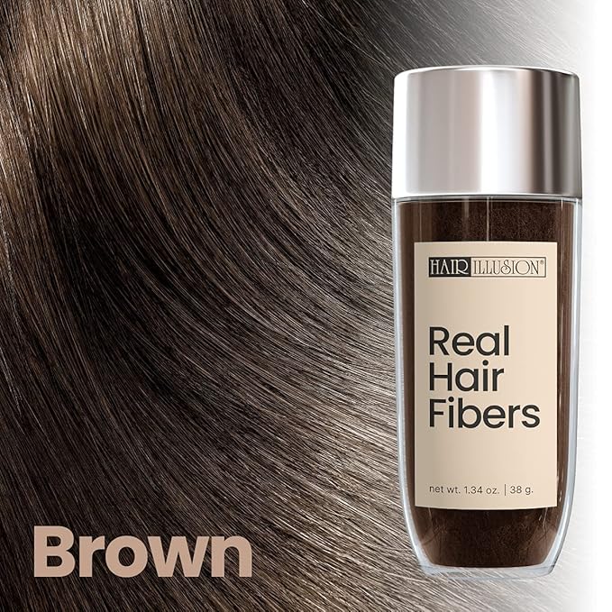 HAIR ILLUSION - 100% Natural Human Hair Fibers *Not Synthetic* For Men & Women, Premium Hair Building Formulation, Large 38g Bottle (brown)