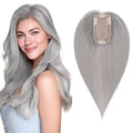 SEGO Hair Topper for Women, No Bangs Real Human Hair Topper with Anti-Slip Clips (16 Inches #Grey)