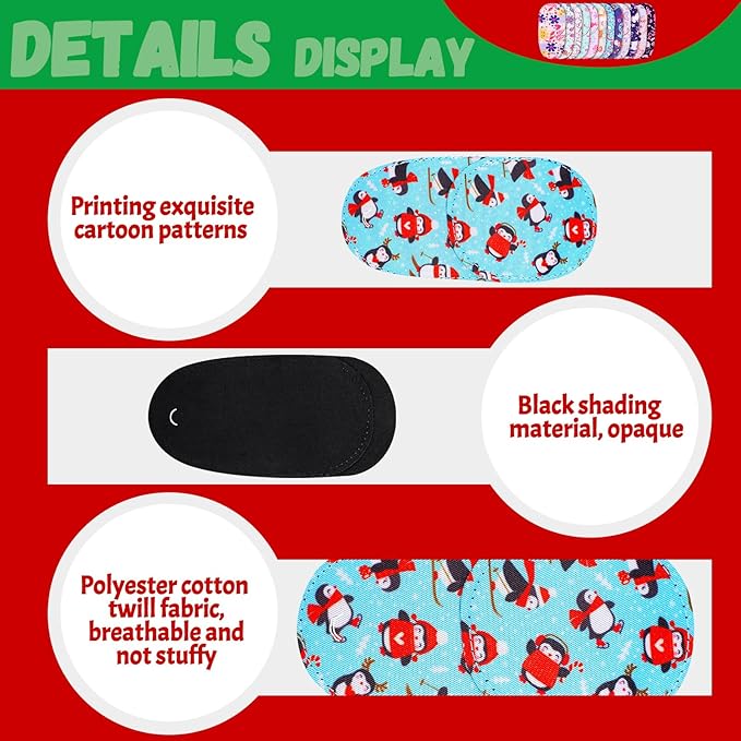 Newcotte 12 Pcs Eye Patch for Kids Girls Boys Reusable Eye Patch for Glasses over the Lens Colorful Eye Patch Toddler Eye Patch Adorable Kids Eye Patches Assorted Eye Patch Cover (Snowman)