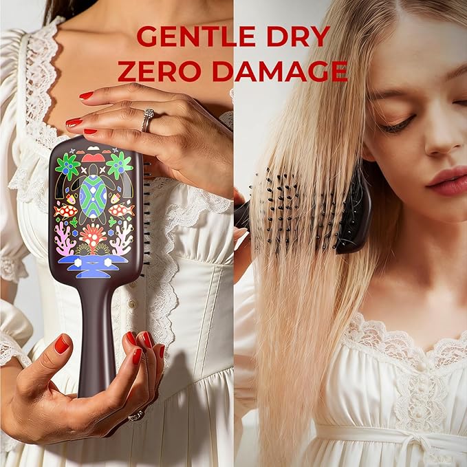 SIMETRA Wooden Paddle Hair Brush Unique Pattern Hair Brushes for Women Wet Brush Detangling Brush Guinean Ovangkol Hardwood Bristles for Scalp Massage for Men Kids for All Hair Types (Turtle)
