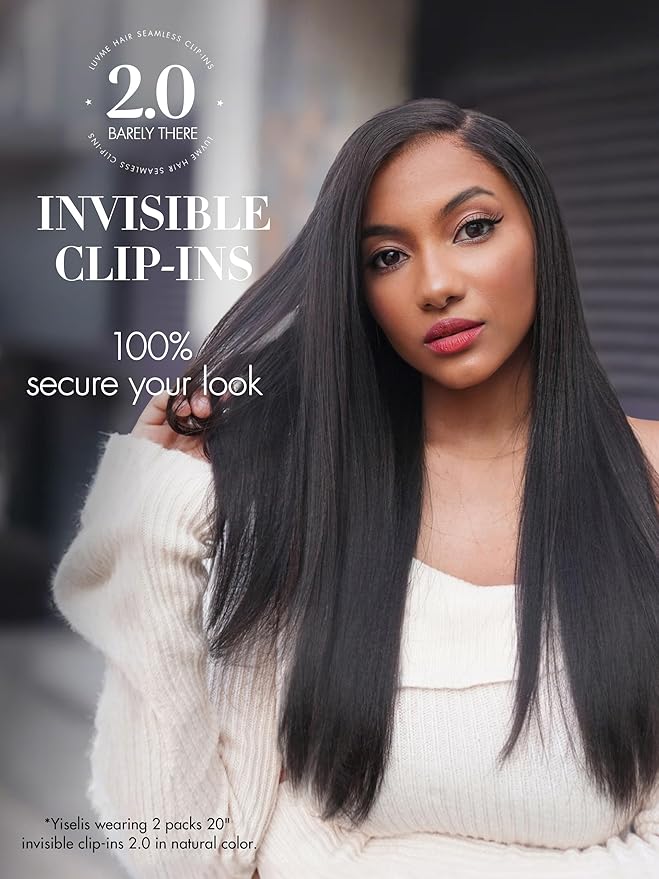 LUVME Invisible Clip in Hair Extensions, Yaki Straight Real Human Hair Remy Hair Clip ins for Women, Natural Human Hair, 24 inch 110g 6Pcs, Natural Black