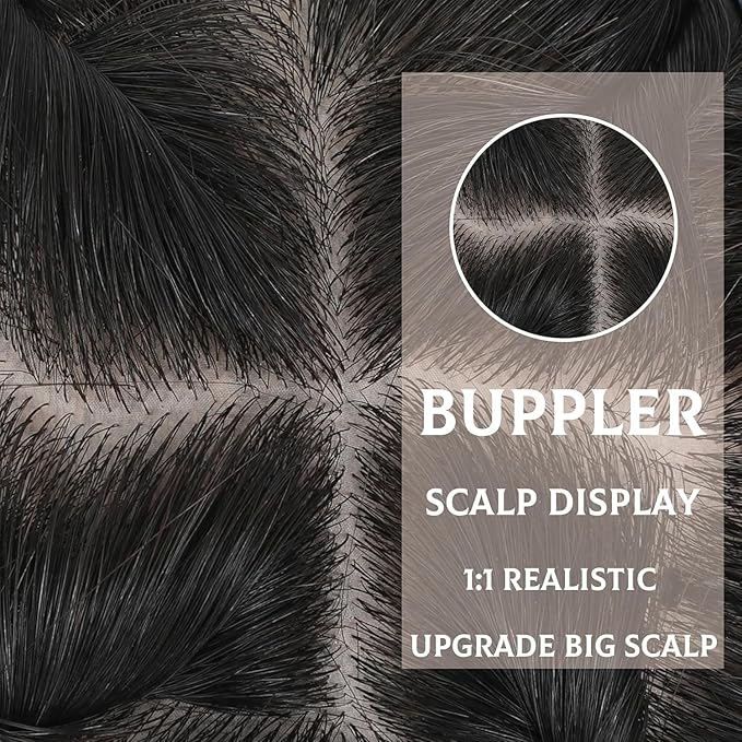 Hair Toppers for Women Real Human Hair-U Shape Toppers Hair Pieces for Women with Thinning Hairr 150% Density Silk Base Clip in Human Topper with Bangs for Daily Use(Brown Black-1B