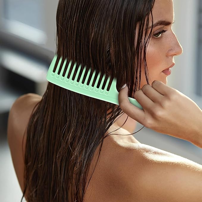 HYOUJIN Two Set Large Wide Tooth Comb - Detangling Wet or Dry Hair, Shower Comb for Women, Men, Curly, Long Hair, Green