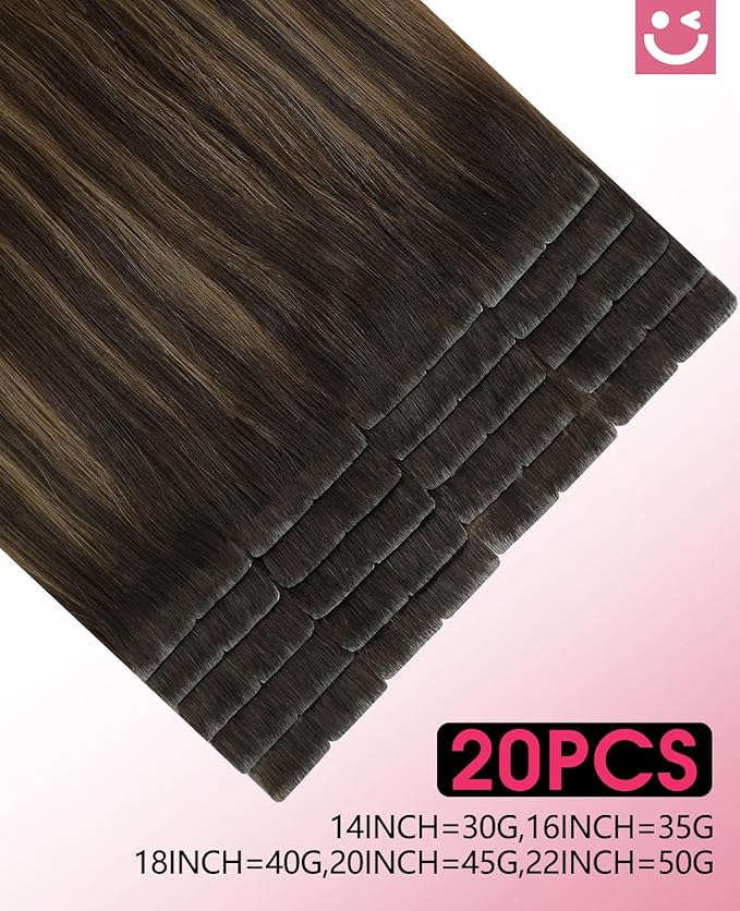 Youngsmile Injection Tape in Hair Extensions Human Hair #2/6/18 Dark Brown to Dirty Blonde 20pcs 50g 22 Inch Injected Tape in Hair Extensions Straight Human Hair Remy Seamless Tape ins (#2/6/18,22'')