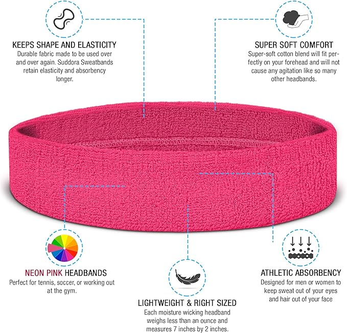 Suddora Sweatbands Set, Moisture Wicking 2 Wristbands and 1 Headband, Breathable Terry Cloth Athletic Bands for Basketball, Tennis, Yoga, Gym, Sweat Bands for Costumes and Cosplay