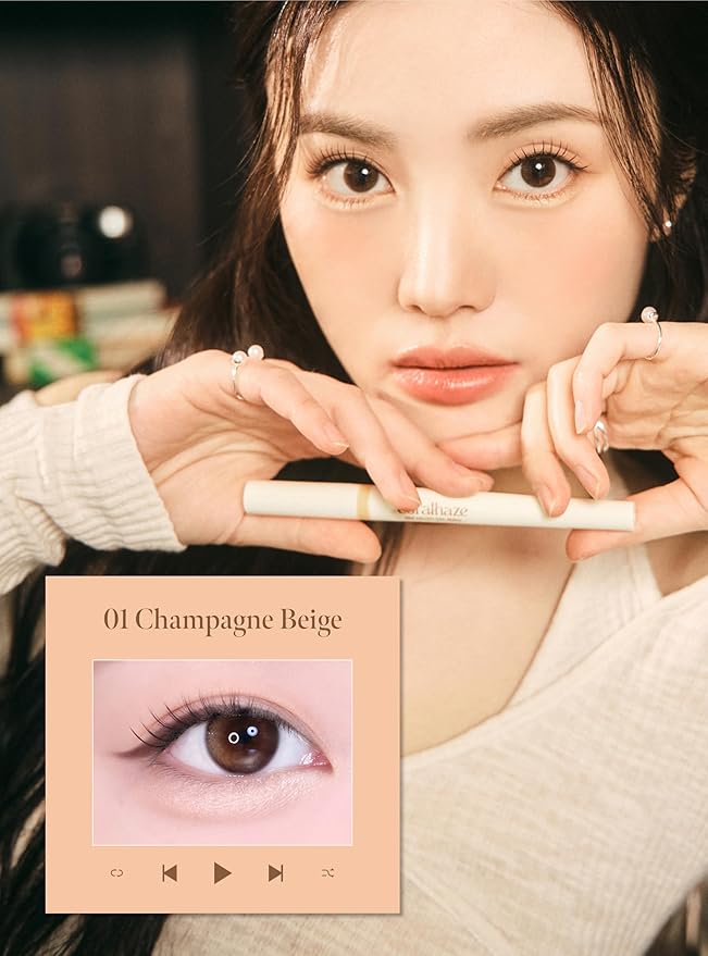 CORALHAZE Idol AEGYO-SAL Maker 01 Champagne Beige, 2-in-1 Under-Eye Highlighter and Contour Liner for Bright, Voluminous Eyes, Long-Lasting, Smudge-Proof Shimmer Stick with Natural Glow, Korean Beauty