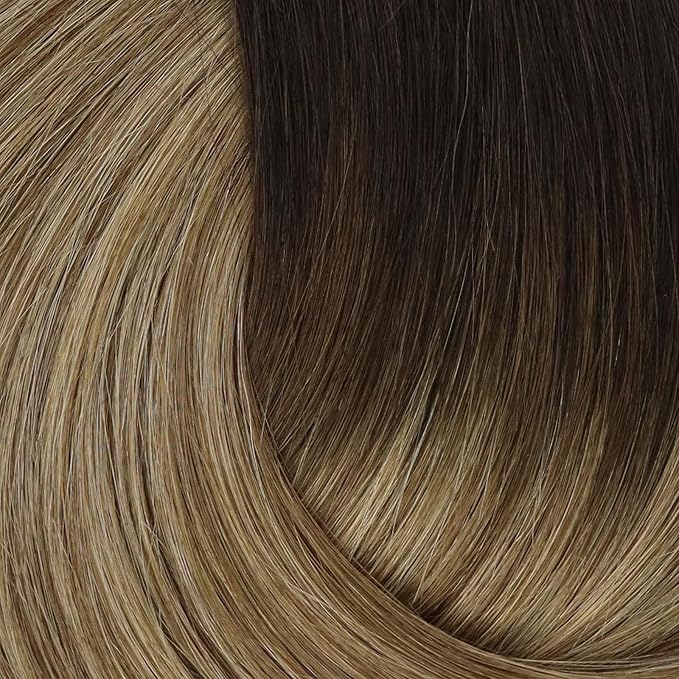 Full Shine Invisible Clip in Hair Extensions Human Hair 18 Inch Natural Black Ombre to Brown with Caramel Blonde Lace Weft Human Clip in Hair Extensions 3 PCS 60 G