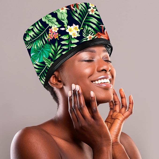 Heat Cap for Deep Conditioning, Ingeware Thermal Cap for Hair Steamer Cap for Natural Hair Portable Electric Heat Hair Spa Cap for Home Use Pattern (Floral Print)