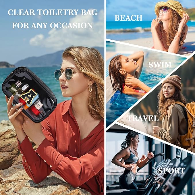 YOOLIFE Travel Toiletry Bag for Women, Black Clear Makeup Bag Cute Make Up Bag for Women Cosmetic Bags Skin Care Makeup Bag Organizer Birthday Gifts for Women Teacher Mother Girlfriend Initial D