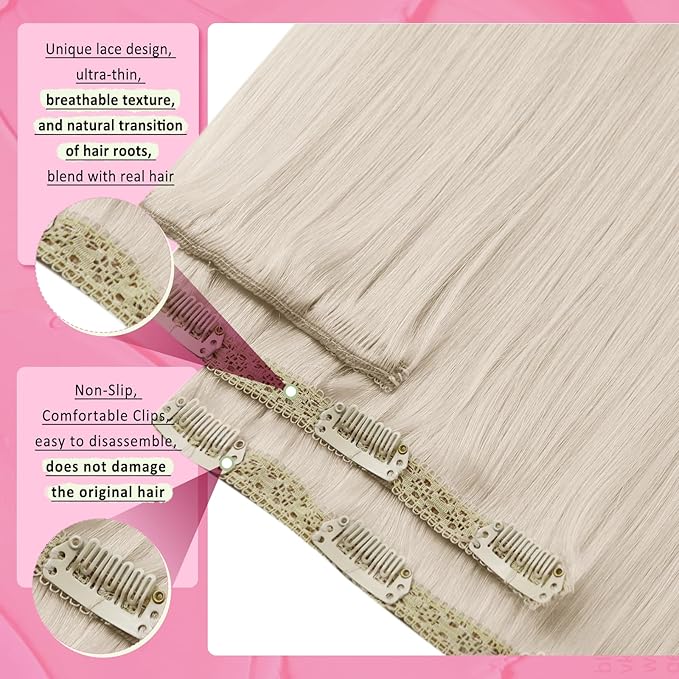 YoungSee 150G Clip in Hair Extensions Human Hair Platinum Blonde Human Hair Extensions Clip in Blonde Clip on Real Hair Extension Silky Straight Add Volume 20Inch 7Pcs