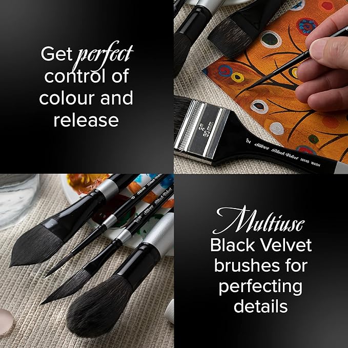Silver Brush Limited 3000S-20 Black Velvet Round Paintbrush for Watercolor, Gouache, Inks, & Dyes, Size 20, Short Handle