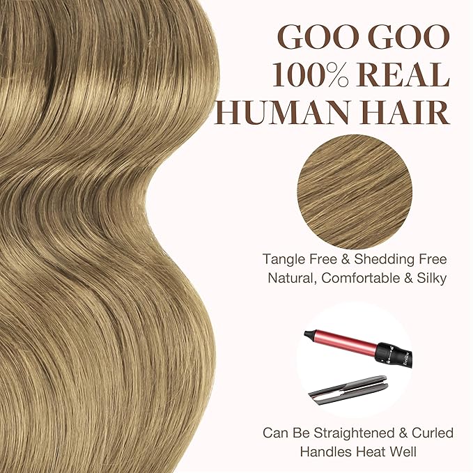 GOO GOO Tape in Hair Extensions Human Hair, 7 Bronde, 26inch 60g 20pcs, Skin Weft Seamless Invisible, Silky Straight with Thick Ends, Remy Human Hair