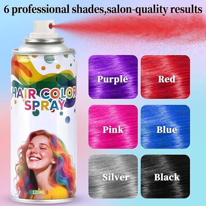 Gray hair spray,Hair spray temporary for Women Kids Men, Washable Temporary Hair Dye Spray，Spray hair color Non-Sticky，For Christmas Party, Halloween Crazy Hair Day,Cosplay Party (Gray, 4.06 oz)