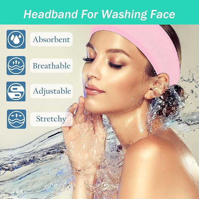 3 Pack Facial Spa Headband for Women - Adjustable, Non-Slip Terry Cloth Headband for Washing Face, Makeup, and Shower - Soft and Stretchable Hair Wrap