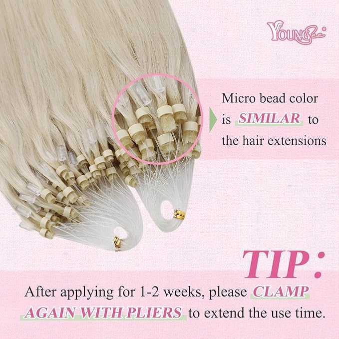 YoungSee Micro Link Hair Extensions Human Hair Blonde 20 Inch Microbead Hair Extensions Human Hair Platinum Blonde 50g Micro-Loop Hair Extension Blond 50s 50g for Daily Confidence Boost
