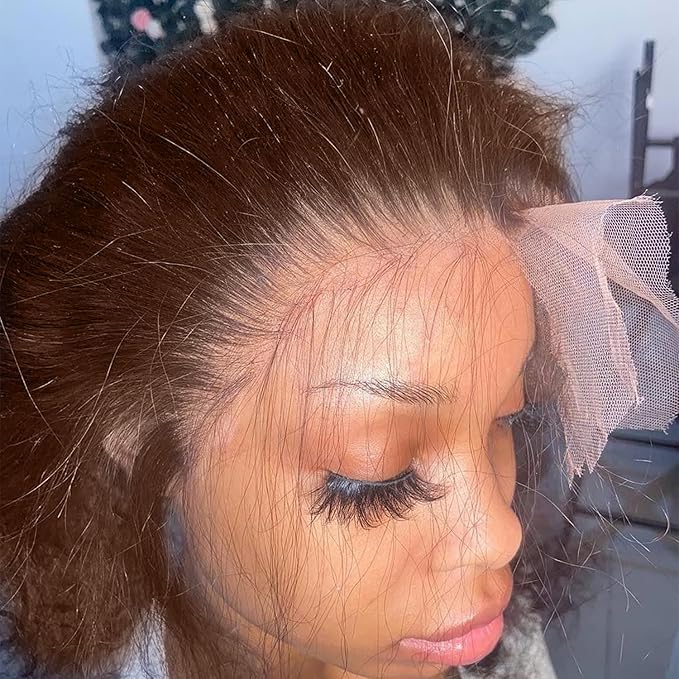 250% Density 32 Inch 13x6 FULL SKINLIKE HD Chocolate Brown Deep Curly lace front wigs Pre Plucked Real 0.10mm Ultra-thin Invisible Water Wave HD Lace Front Wigs Human Hair Small Knots Full Virgin Hair