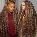 Highlight Ombre Lace Front Wigs Human Hair 13x6 Honey Blonde Deep Wave Wig Human Hair 4/27 Glueless Deep Wave Human Hair Wigs Pre Plucked with Baby Hair for Women 24 Inch