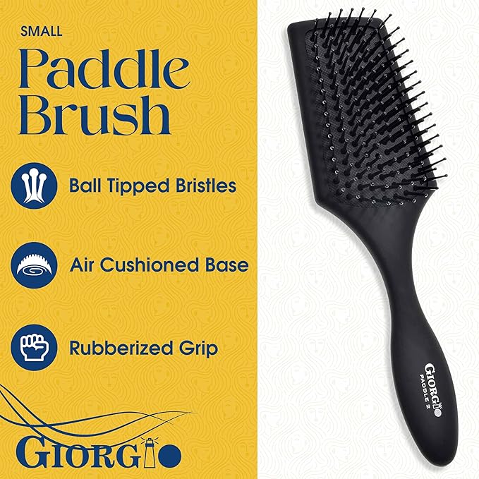 Giorgio Detangling Air Cushion Brush for Men and Women - Small, Ball Tip Tourmaline Bristles, Anti-Static for Hair Styling and Blow Drying