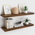 Wood Floating Shelves for Wall 24” x 8”x 1.4” Shelf Floating Rustic Farmhouse Decor, Heavy Duty Shelf Hold 60 lbs, Wall Shelves for Bathroom Living Room Kitchen Bedroom Office, 2 Packs Walnut