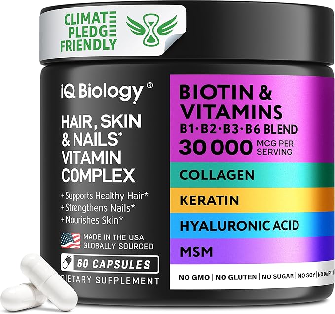 Biotin for Hair Growth Women & Men with Keratin, Collagen Complex 30000 mcg – Capsules for Hair Loss & Stronger Thickness – Skin & Nails Vitamins, Biotin 10000mcg and Collagen Supplements - 60 Pills