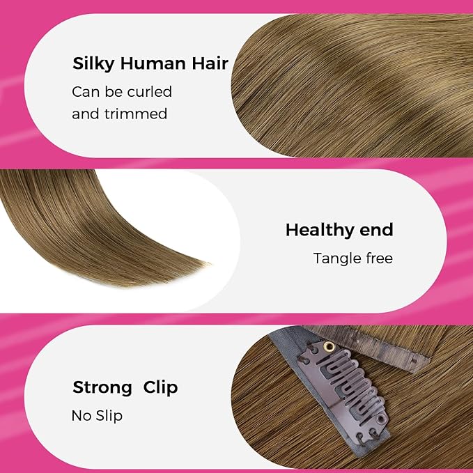 Lashey Seamless Clip in Hair Extensions Real Human Hair Medium Brown 4pcs 46g Invisi Edge 18 Inch Straight Hair Extension Clip ins