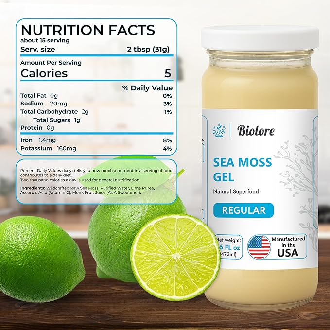 Sea Moss Gel - Lime 16oz, Wildcrafted Irish Seamoss with Essential Vitamins & Trace Minerals, Vegan Superfood Made in USA