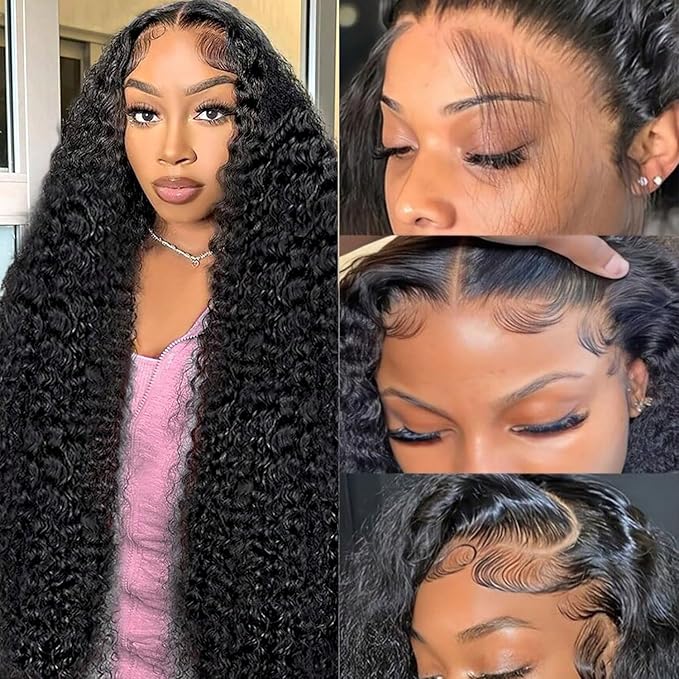 BVLBVL 36 Inch 13x6 Deep Wave Lace Front Wigs Human Hair Curly Human Hair Wig HD Lace Frontal Wig Pre Plucked 180 Density, Real Human Hair No Synthetic Blend No Tangle No Shedding Triple Lifespan 3X