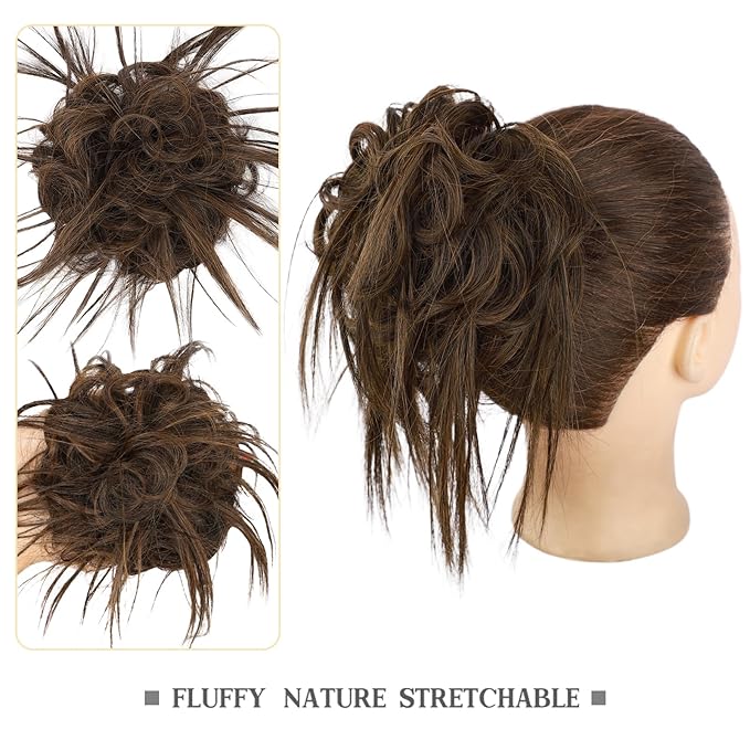 HMD Tousled Updo Messy Bun Hair Piece Hair Extension Ponytail With Elastic Rubber Band Updo Bun Synthetic Hairpieces for Women