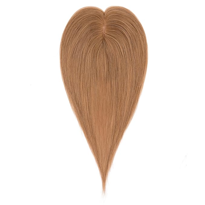 Hairro Human Hair Toppers Free Parted, 3.5x4.7" Base Hand-wovened 100% Real Hairpieces, with Invisible Clips-in for Women, for High Hairline/Adding Volume on Top, 10 Inch Blondish Brown