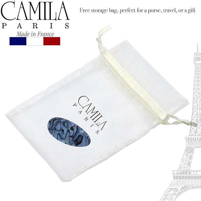 Camila Paris CP2984 French Hair Barrette Clip Handmade Oval Blue, Strong Hold Grip Hair Clips for Women, No Slip Rubberized Metal Closure, Durable Styling Girls Hair Accessories, Made in France