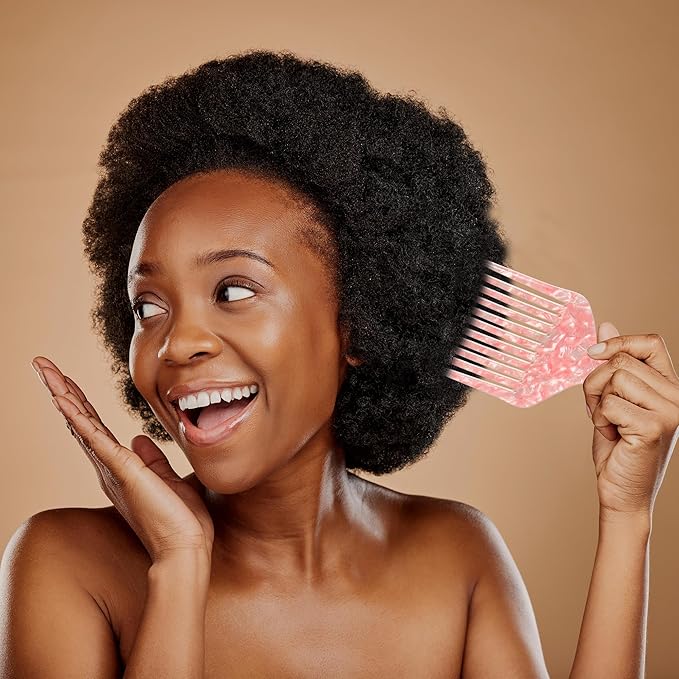 VOCOSTE Wide Tooth, Afro Hair Pick Comb, Hair Styling Tool for Men Women, Plastic, Pink, 4.8 Inch