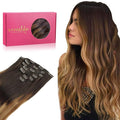 WENNALIFE Clip in Hair Extensions Real Human Hair, 18 Inch 120g 7pcs Dark Brown to Chestnut Brown and Dirty Blonde Highlighted Clip In Human Hair Remy Clip in Hair Extensions Double Weft