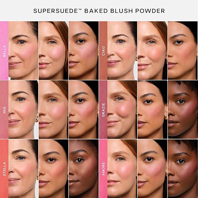 Saie SuperSuede Baked Blush - Talc-Free Powder Blush for All Day Wear - Enriched with Plant-Derived Squalane + Glycerin to Help Moisturize Dry Skin - Stella (0.1 Ounce)