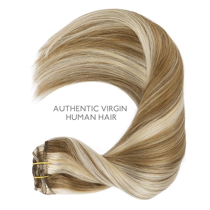 WENNALIFE Hair Extensions Clip In, 9pcs 18inch 150g Ash Brown Highlighted Golden Blonde Thicker Clip In Hair Extensions Real Human Hair Remy hair extension Double Weft Clip in Human Hair Extensions