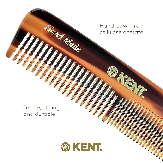 Kent OT Tortoise Pocket Comb - Handmade Fine and Wide Tooth Hair Comb for Men, Women, and Kids - Travel, Beard, and Mustache Comb - Saw Cut and Hand Polished Made in England