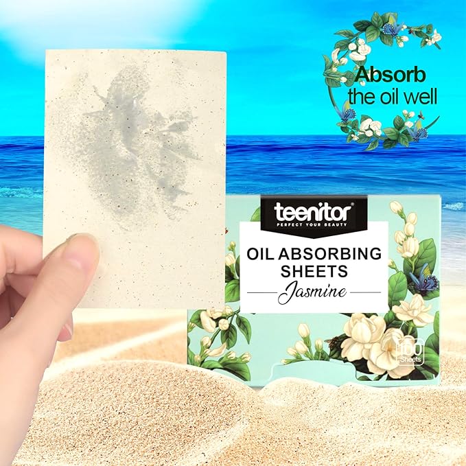 Teenitor Oil Blotting Papers for Face, 100 Sheets Jasmine Oil Blotting Sheets for Oily Skin, Oil Control Film Oil Absorbing Sheets for Face Men Women, Oil Absorbent Pads