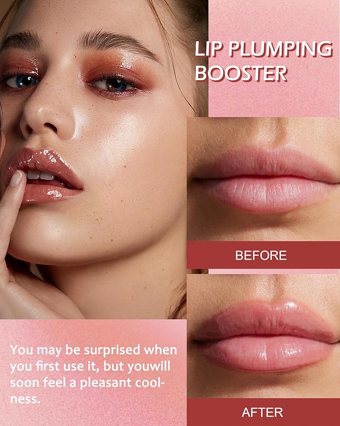 Spicy Lip Plumping Booster,Plumping Lip Oil with Chili Extract,High-Shine Smooth Fuller Lips,Hydrating Pink LIp Goloss Lip Glaze,Plump and Pout Lip Plumper Lipstick,Christmas Makeup Gift for Women-02#
