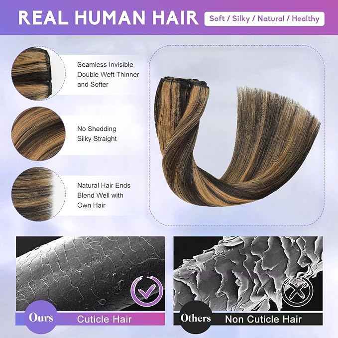 Clip in Hair Extensions Real Human Hair, 18 Inch 100g, 2/6 Dark Brown to Chestnut Brown, Invisible Seamless Remy Human Hair Clip in Extensions for Women 8pcs Per Set with Double Weft
