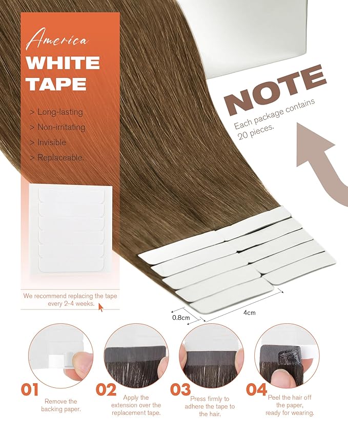Sunny Hair Tape in Hair Extensions Real Human Hair Invisible Remy Hair Extensions Tape ins for Women Light Brown 12 inch 20Pcs