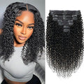 Kinky Curly Clip in Hair Extensions Real Human hair For Women Brazilian Virgin 3c 4a Curly Clip ins Human Hair Extensions (16inch,#1B)