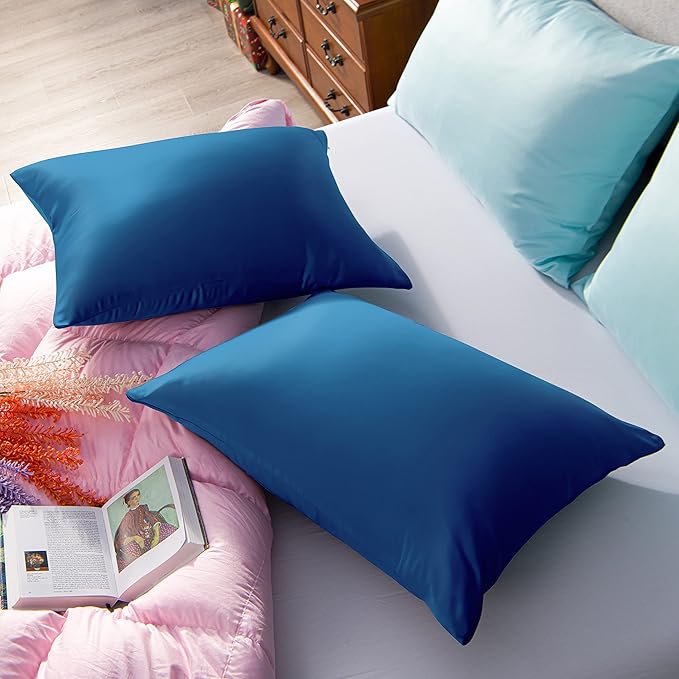 NTBAY Zippered Satin Pillow Cases for Hair and Skin, Luxury King Hidden Zipper Pillowcases Set of 2, 20x36 Inches, Royal Blue