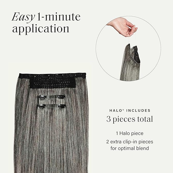 Luxy 100% Remy Human Hair – Halo Clip-In Hair Extensions –Natural Looking Volume & Length - One-Piece - Easy 5-Min Application 180 grams 20" Light Gray Halo