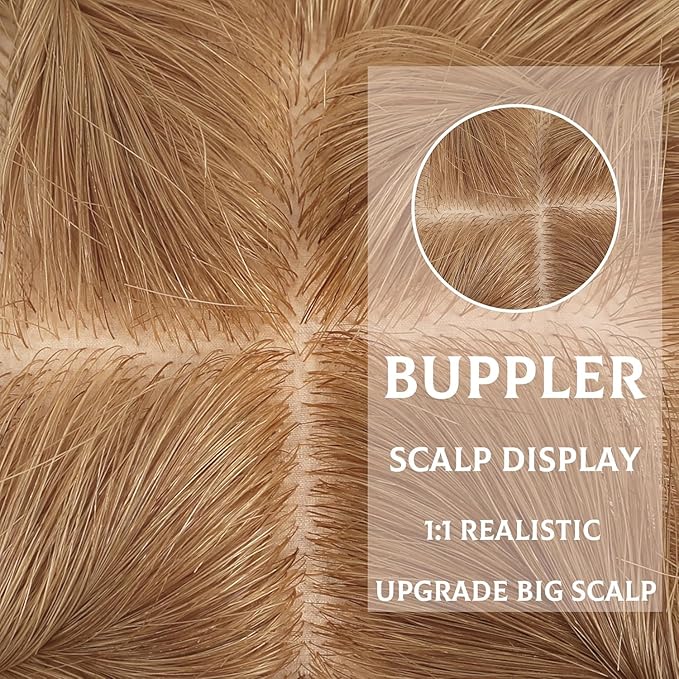 Hair Toppers for Women Real Human Hair-U Shape Toppers Hair Pieces for Women with Thinning Hairr 150% Density Silk Base Clip in Human Topper with Bangs for Daily Use(Light Brown-6#