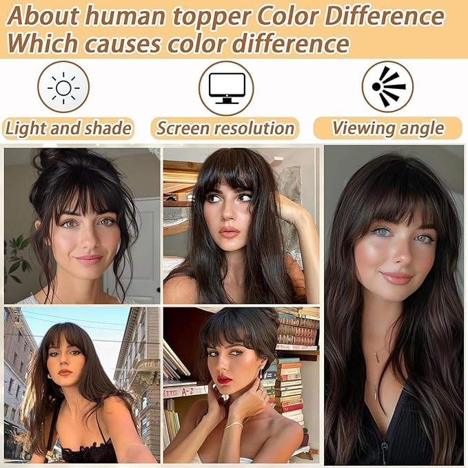 Amchoice Hair Toppers for Women Real Human Hair, Bangs Hair Clip 360° 3D Cover Bangs, Human Hair Toppers for Women Daily(Mocha, 3D Wispy Bangs (5 * 9))