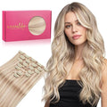 WENNALIFE Clip in Hair Extensions Real Human Hair, 14 Inch 120g 7pcs Balayage Light Wheat Platinum Blonde Remy Hair Natural Double Weft