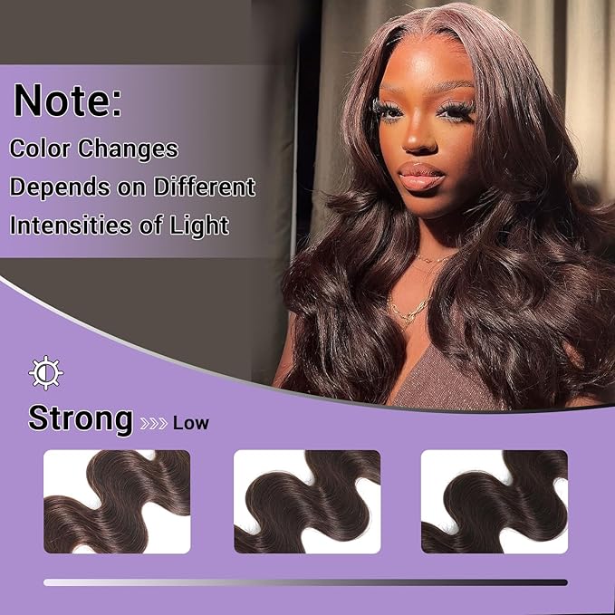 2x6 HD Lace Closure Human Hair Body Wave 4# Chocolate Brown Color Transparent Lace Closure 2x6 Long Deep Middle Part 100% Raw Virgin Human Hair 16 Inch 150% Density