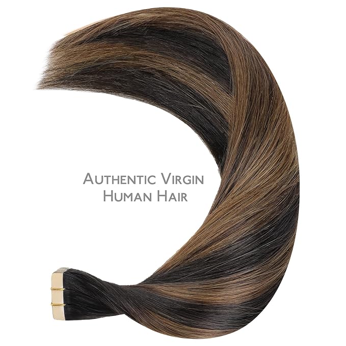 WENNALIFE Tape in Hair Extensions Human Hair Balayage Natural Black to Chestnut Brown Tape in Extensions, 10pcs 30g 24 inch Remy Invisible Tape Ins Straight Soft Real Human Hair Tape in Extensions
