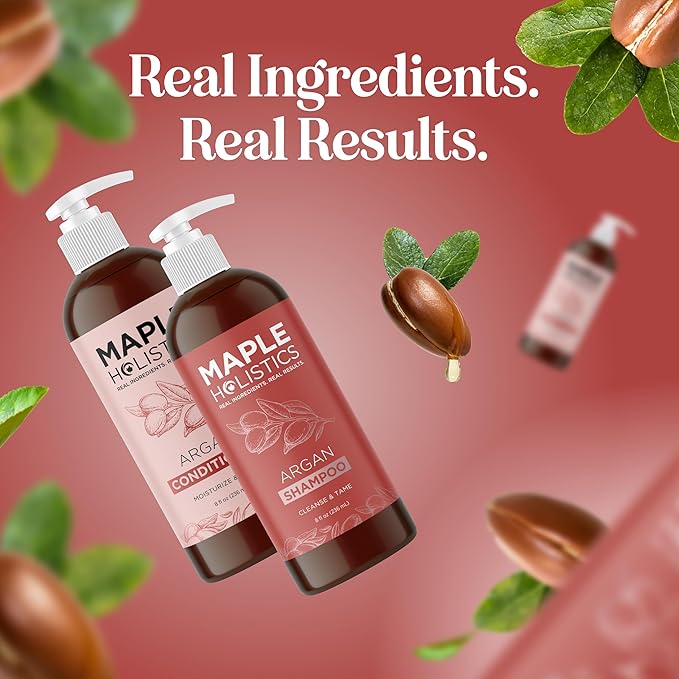 Argan Oil Shampoo and Conditioner for Dry Hair - Paraben and Sulfate Free Shampoo and Conditioner Set for Dry Hair Frizz Curl Care and Split Ends - Moisturizing Argan Shampoo and Conditioner Set